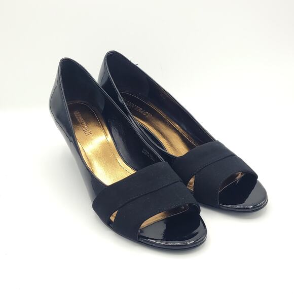 Ellen Tracy patent black peep toe wedges women's size 8.5 - Picture 2 of 10